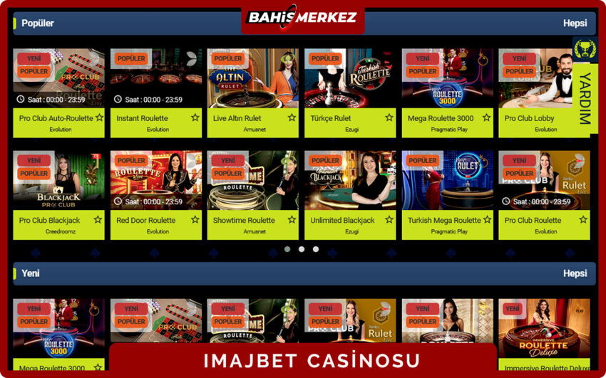 Imajbet casino sayfası sağlayıcı filtreleri ve kategori menüsü ile masaüstü ekran