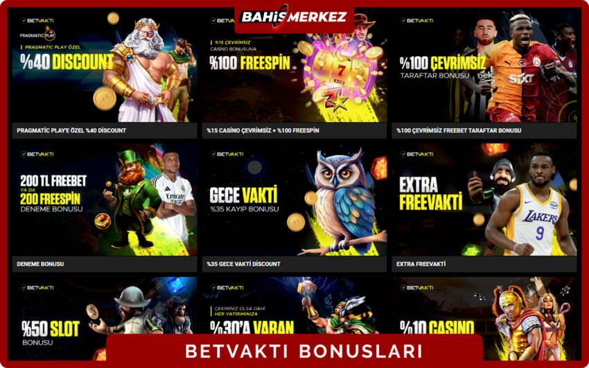 Betvakti bonuslar ekranı freespin ve nakit iade bonus seçeneklerini ayrı kutucuklarda sunan tasarım