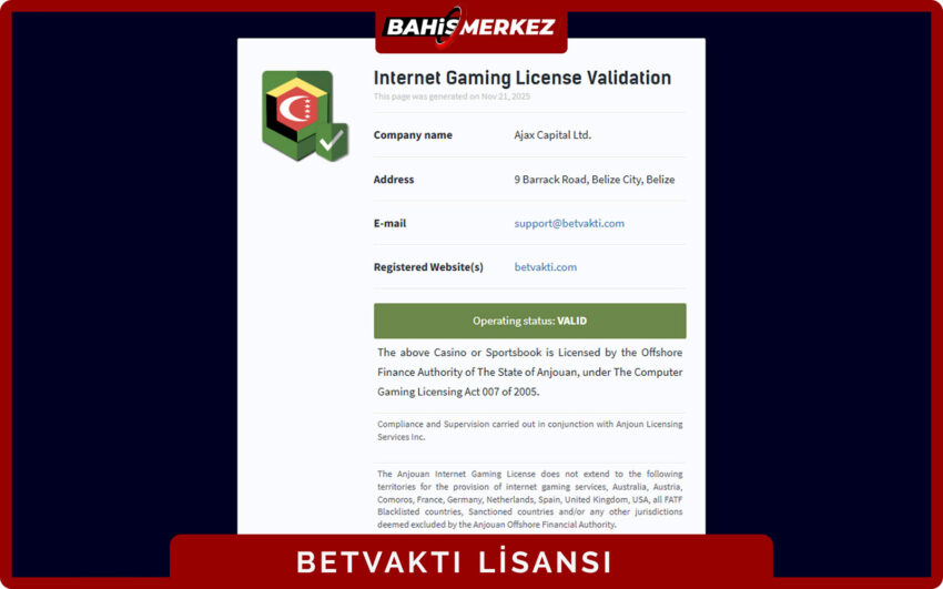 Betvakti lisans sayfası lisans süresi ve geçerlilik koşullarına dair bilgilendirme metni ile