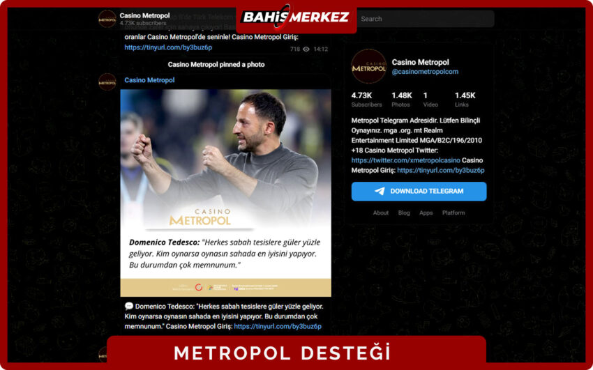 CasinoMetropol destek sayfası canlı destek bağlantısı yanında yardım merkezi linkini gösteren ekran