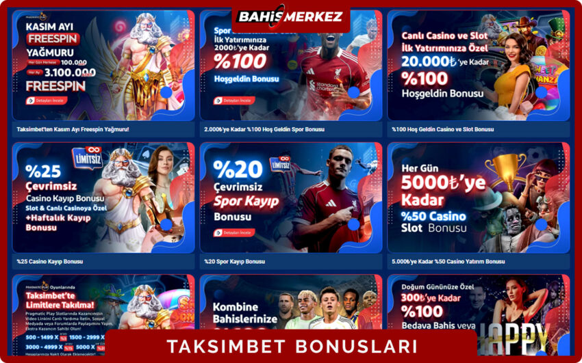 Taksimbet bonuslar sayfası günlük ve haftalık yeniden yatırım bonus fırsatlarını listeleyen ekran