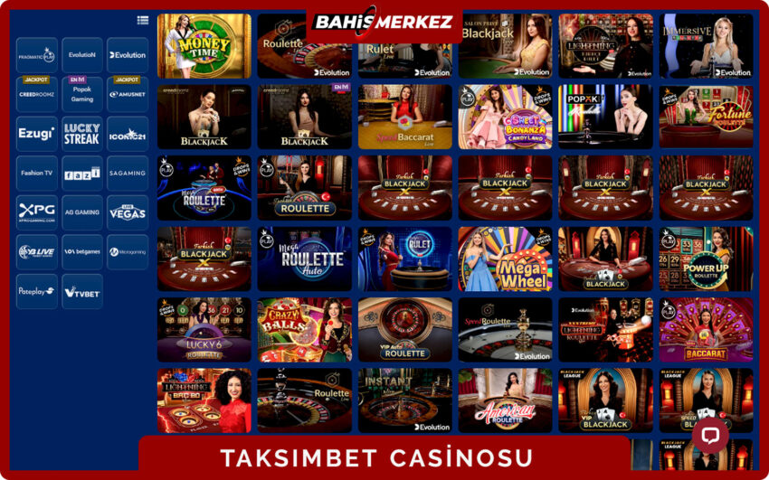 Taksimbet casino sayfası üst kısımda menü alt kısımda oyun grid yapısını gösteren tasarım